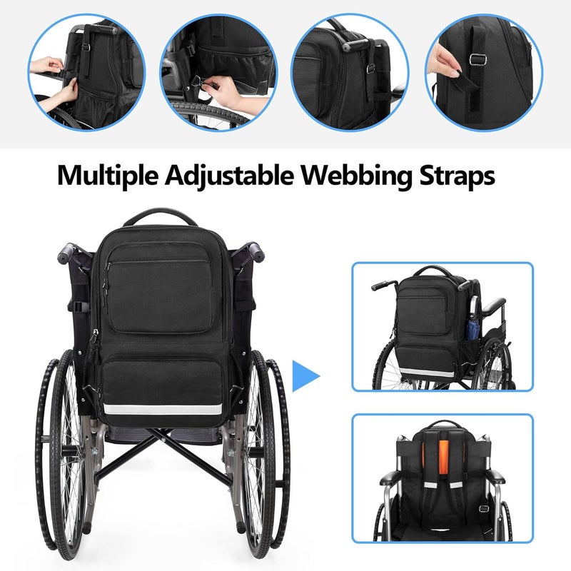 samdew Wheelchair Backpack, Wheelchair Bag for Back of Chair, Wheel Chair Basket to Hang on Back with Thermal Insulation Pocket, Electric Wheelchair Accessories Storage for Adults & Seniors, Bag only - Image 2